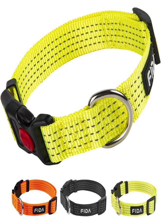 Fida Reflective Dog Collar, Nylon Dog Collars with Neon Colors for Small/Medium/Large Dogs, High Visibility Dog Collars with Safety Locking Buckle(Large, Neon Yellow) - Image 1