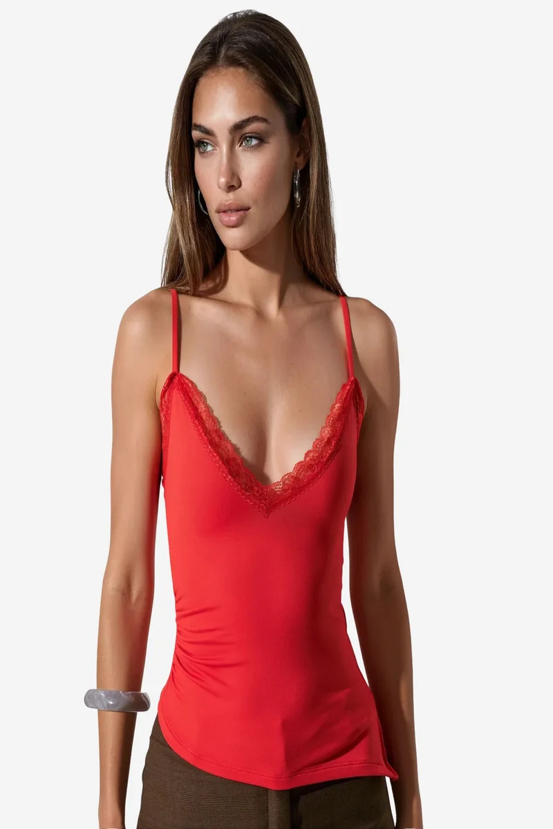 BUSEM Fitted Crop Cami Top With Embroidery