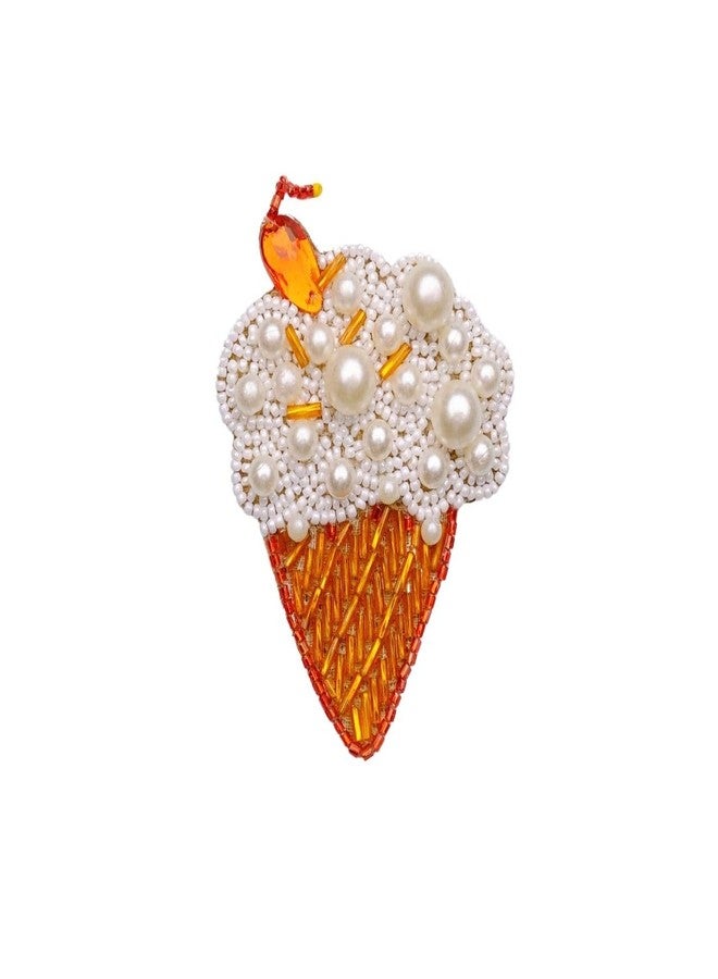 Abeo Handcrafted Ice Cream Cone Brooch, White Pearl and Orange Beads, 5-6 cm - Image 2