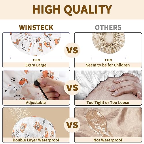 WINSTECK 3 PCS Shower Caps for Women, Upgrade Comfortable & Extra Large & Double Layers Waterproof Bath Cap, Oversized Designed Adjustable Hem Hair Cap for All Hair Lengths/Style - Image 5