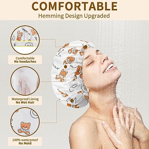 WINSTECK 3 PCS Shower Caps for Women, Upgrade Comfortable & Extra Large & Double Layers Waterproof Bath Cap, Oversized Designed Adjustable Hem Hair Cap for All Hair Lengths/Style - Image 2