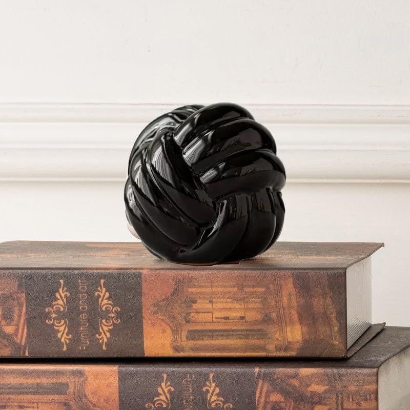 Lynagert Ceramic Knot Decor, Small Chain Link Decor, Coffee Table Decor, Book Shelf Decor, Entry Table Decor, Aesthetic Minimalist Decorative Objects for Modern Home Living Room, Desk Decor for Office (Black) - Image 1