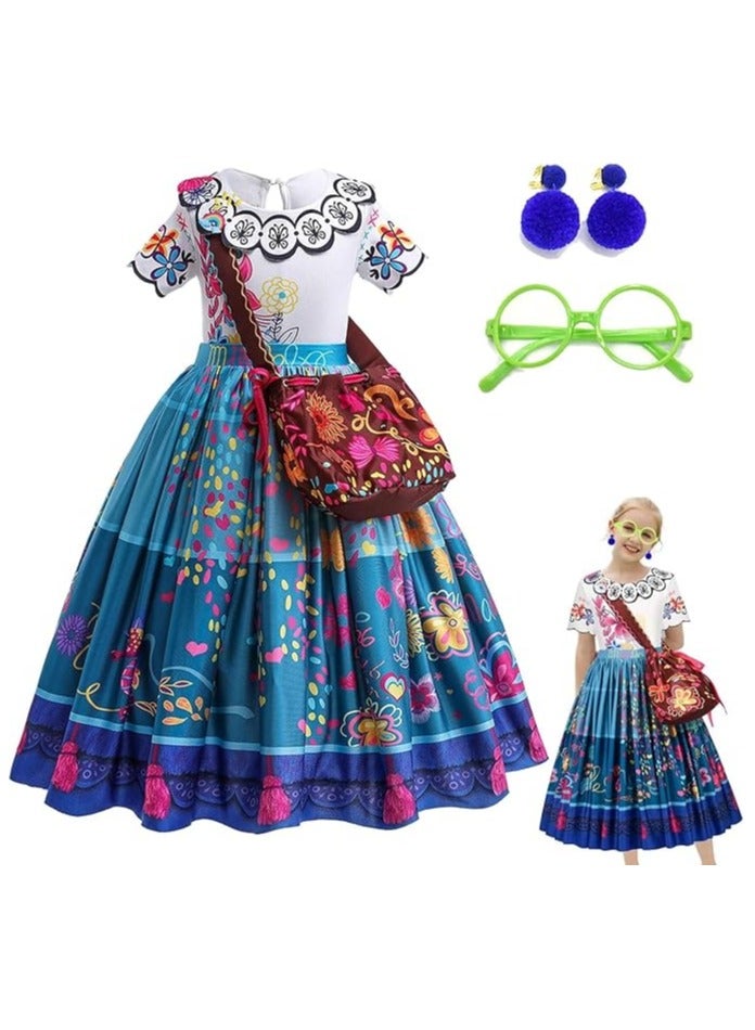 Home Smart Queen Costume Dress with Glasses and Ear Clip for Girls Cosplay Dress Up Costume Party Favor or Any Special Day