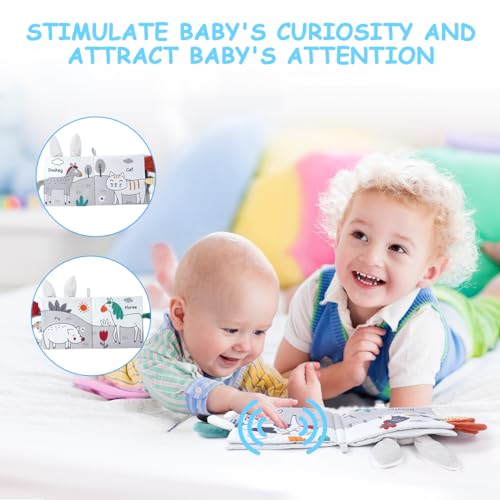 Vicloon Cloth Books, 3D Touch Feel High Contrast Cloth Book, Baby Books Toys for Baby 0-12 Months, Soft Baby Books Touch and Feel Crinkle for Infants Toddler Gifts Toy(Rabbit) - Image 3