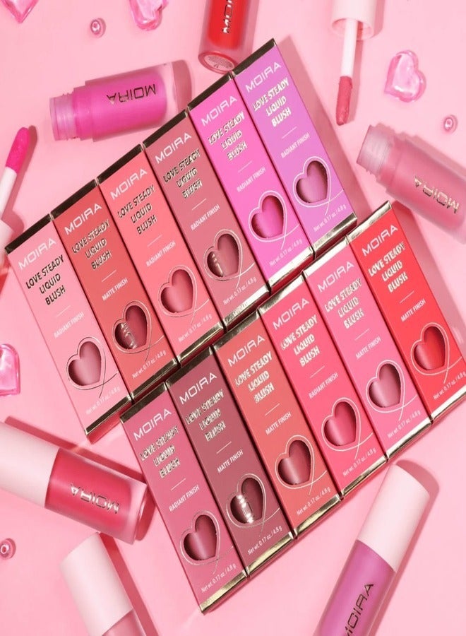 MOIRA Love Steady Liquid Blush – 10: Biggest Fan, Lightweight Buildable Formula, Long-Lasting Dewy Finish, Hydrating & Blendable, Vegan & Cruelty-Free, 0.17 fl. oz (5 ml)