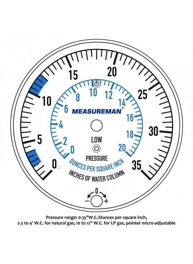 MEASUREMAN MEASUREMAN Natural Gas or LP Gas Manifold Pressure Test Kit, 0-35 "W.C., 1/4" NPT, 40" Length Hose - Image 4