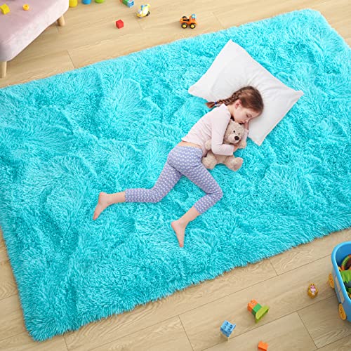 ST. BRIDGE Ultra Soft Fluffy Rugs for Bedroom 4x6 Feet, Shag Area Rugs for Living Room, Large Comfy Furry Rug for Boys Kids Baby Room Decor, Non Slip Nursery Rug Modern Indoor Fuzzy Floor Carpet, Teal - Image 1