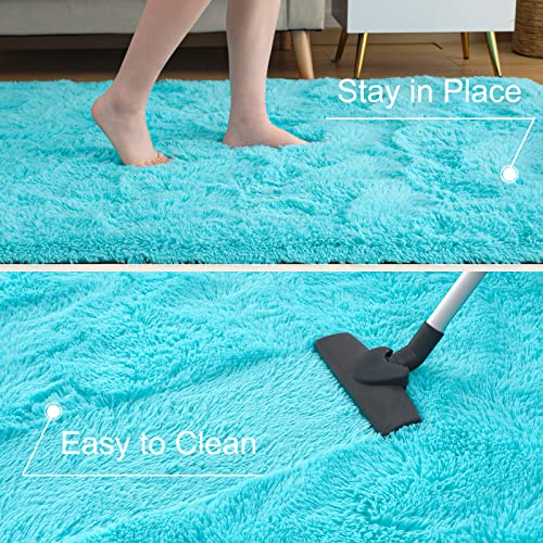 ST. BRIDGE Ultra Soft Fluffy Rugs for Bedroom 4x6 Feet, Shag Area Rugs for Living Room, Large Comfy Furry Rug for Boys Kids Baby Room Decor, Non Slip Nursery Rug Modern Indoor Fuzzy Floor Carpet, Teal - Image 5