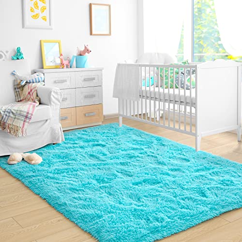 ST. BRIDGE Ultra Soft Fluffy Rugs for Bedroom 4x6 Feet, Shag Area Rugs for Living Room, Large Comfy Furry Rug for Boys Kids Baby Room Decor, Non Slip Nursery Rug Modern Indoor Fuzzy Floor Carpet, Teal - Image 2