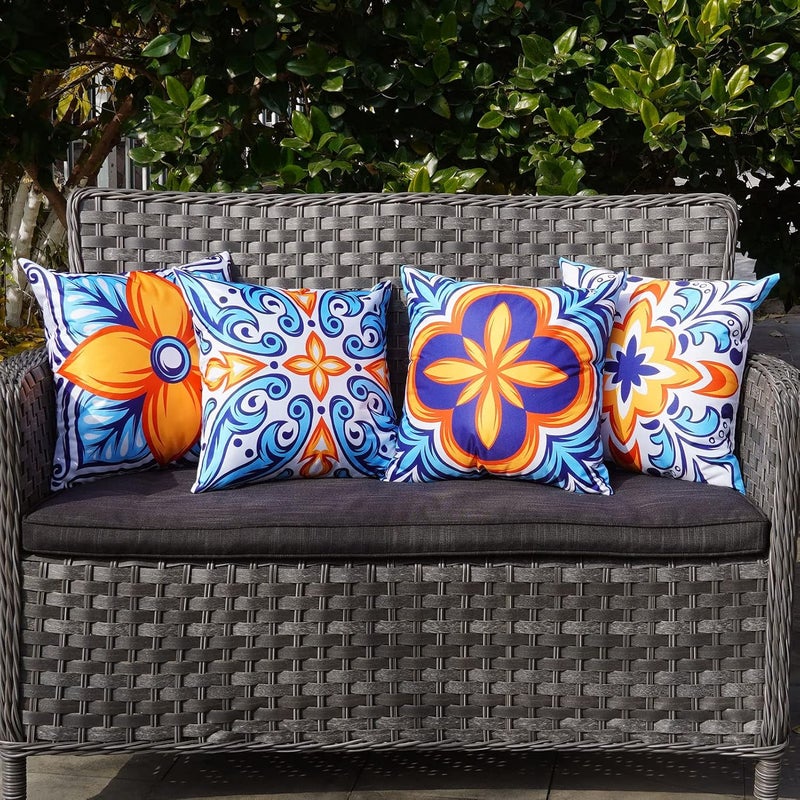 ONWAY Outdoor Pillow Covers Waterproof 16x16 Set of 4 Floral Boho Decorative Throw Cushion Cover Farmhouse Pillows for Bench Couch Patio Furniture - Image 2