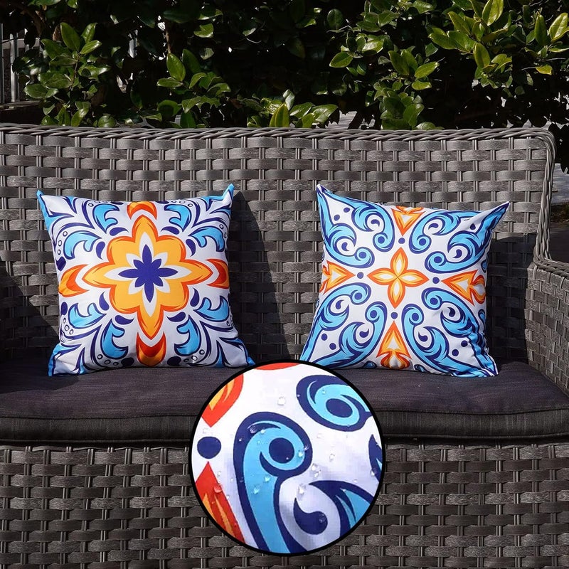 ONWAY Outdoor Pillow Covers Waterproof 16x16 Set of 4 Floral Boho Decorative Throw Cushion Cover Farmhouse Pillows for Bench Couch Patio Furniture - Image 5
