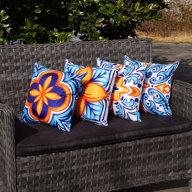 ONWAY Outdoor Pillow Covers Waterproof 16x16 Set of 4 Floral Boho Decorative Throw Cushion Cover Farmhouse Pillows for Bench Couch Patio Furniture - Image 4