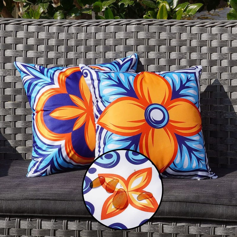 ONWAY Outdoor Pillow Covers Waterproof 16x16 Set of 4 Floral Boho Decorative Throw Cushion Cover Farmhouse Pillows for Bench Couch Patio Furniture - Image 3