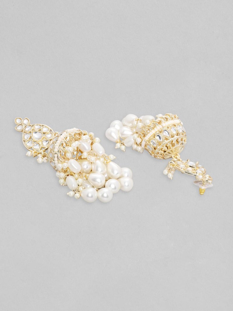 Rubans Gold-Toned Kundan Stone Mangtika Set with Pearls – Perfect for Weddings and Parties, Featuring Small and Big Stone Detailing - Image 2