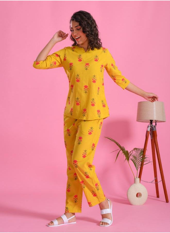sanskrutihomes Pure Cotton Printed Notch Neck Top and Pyjama Set by Styli  - Image 3