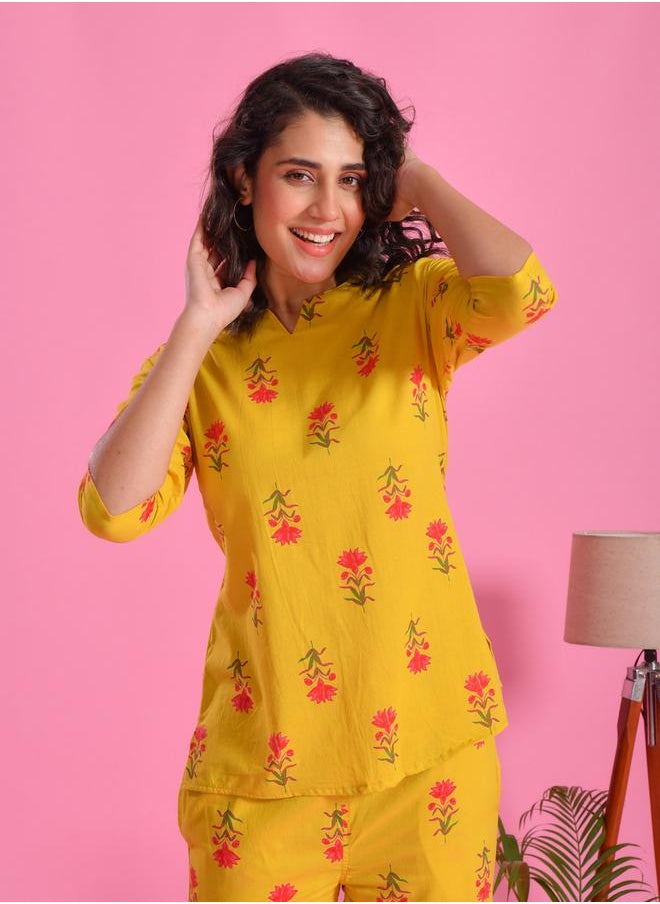 sanskrutihomes Pure Cotton Printed Notch Neck Top and Pyjama Set by Styli  - Image 5
