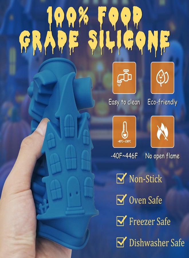 Sidosir 2PCS Halloween Castle Silicone Chocolate Candy Gummy Mold, Pumpkin, Bat, Spider Mold for Mousse Dessert, Halloween Themed Silicone Mummy, Tombstone Designs Molds for Cake Baking - Image 3