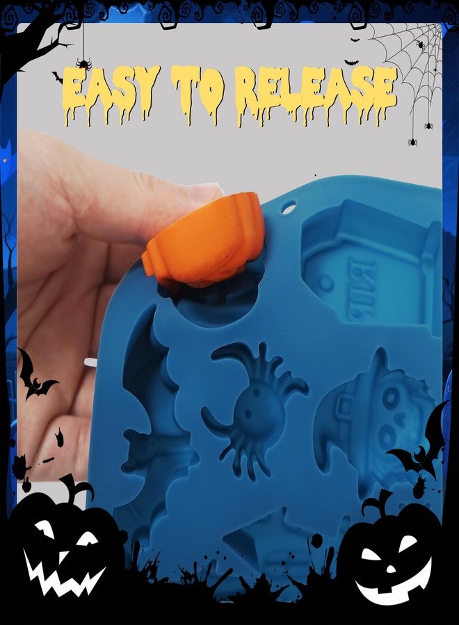 Sidosir 2PCS Halloween Castle Silicone Chocolate Candy Gummy Mold, Pumpkin, Bat, Spider Mold for Mousse Dessert, Halloween Themed Silicone Mummy, Tombstone Designs Molds for Cake Baking - Image 5