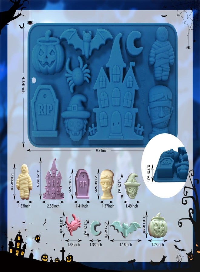 Sidosir 2PCS Halloween Castle Silicone Chocolate Candy Gummy Mold, Pumpkin, Bat, Spider Mold for Mousse Dessert, Halloween Themed Silicone Mummy, Tombstone Designs Molds for Cake Baking - Image 2