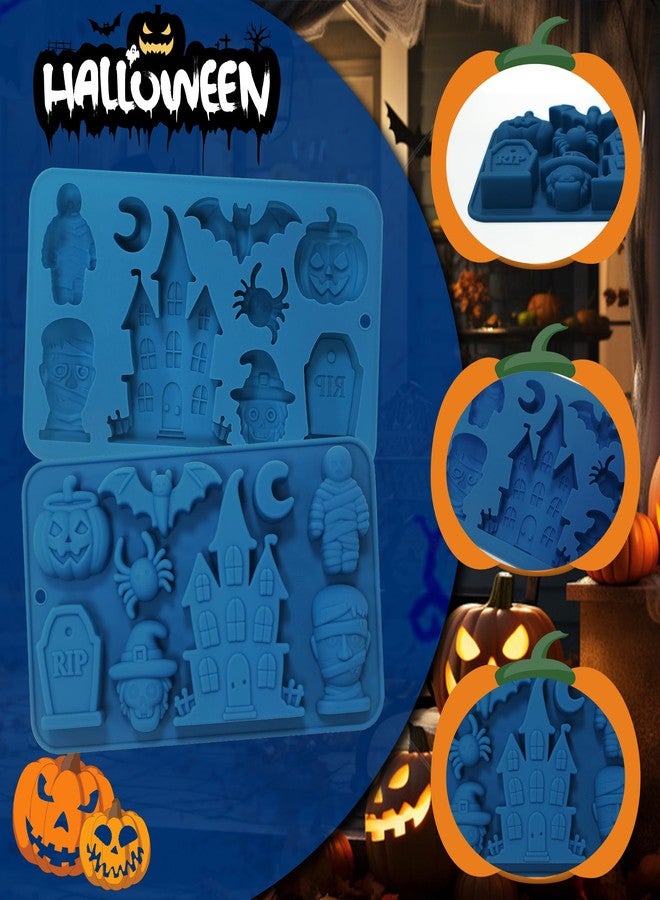 Sidosir 2PCS Halloween Castle Silicone Chocolate Candy Gummy Mold, Pumpkin, Bat, Spider Mold for Mousse Dessert, Halloween Themed Silicone Mummy, Tombstone Designs Molds for Cake Baking - Image 4