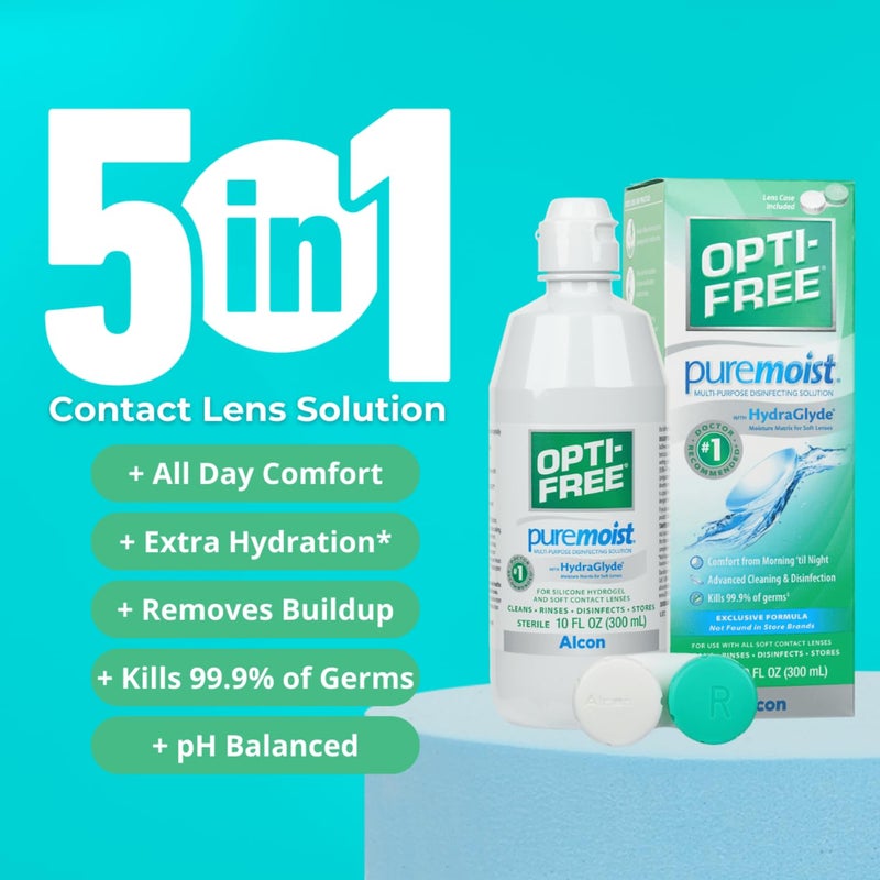 Opti-Free Puremoist Multi-Purpose Contact Lens Cleaning and Disinfecting Solution with Lens Case, 10 FL Oz (Pack of 1) - Image 2