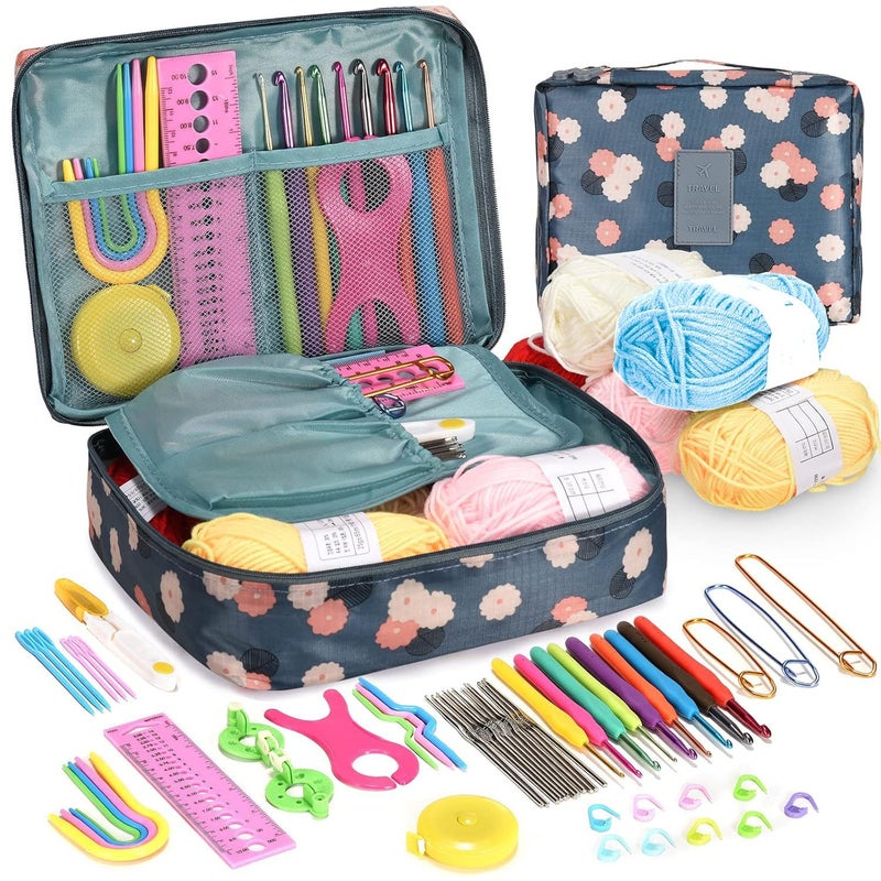 GEMSY ® Premium 108Pcs Crochet Needle Kit For Adults – Crochet Set With Yarn, Needles, Hooks, Tools, Accessories & Storage Bag – Ideal DIY Crochet Kit for Beginners for Crafting, Blanket Making, Sweater Projects & More(Random Colour Bag) - Image 1