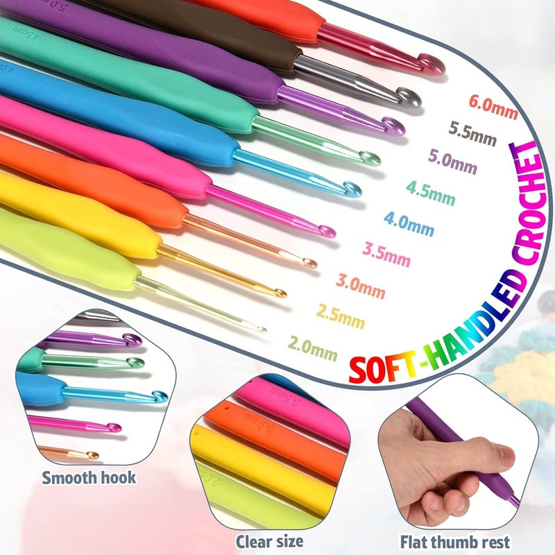 GEMSY ® Premium 108Pcs Crochet Needle Kit For Adults – Crochet Set With Yarn, Needles, Hooks, Tools, Accessories & Storage Bag – Ideal DIY Crochet Kit for Beginners for Crafting, Blanket Making, Sweater Projects & More(Random Colour Bag) - Image 5