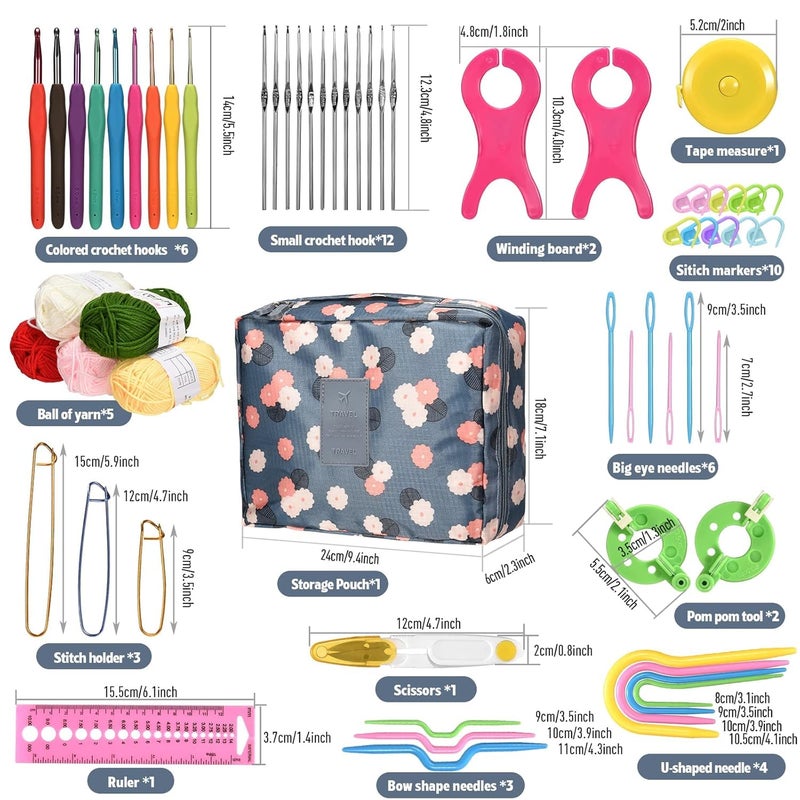 GEMSY ® Premium 108Pcs Crochet Needle Kit For Adults – Crochet Set With Yarn, Needles, Hooks, Tools, Accessories & Storage Bag – Ideal DIY Crochet Kit for Beginners for Crafting, Blanket Making, Sweater Projects & More(Random Colour Bag) - Image 3