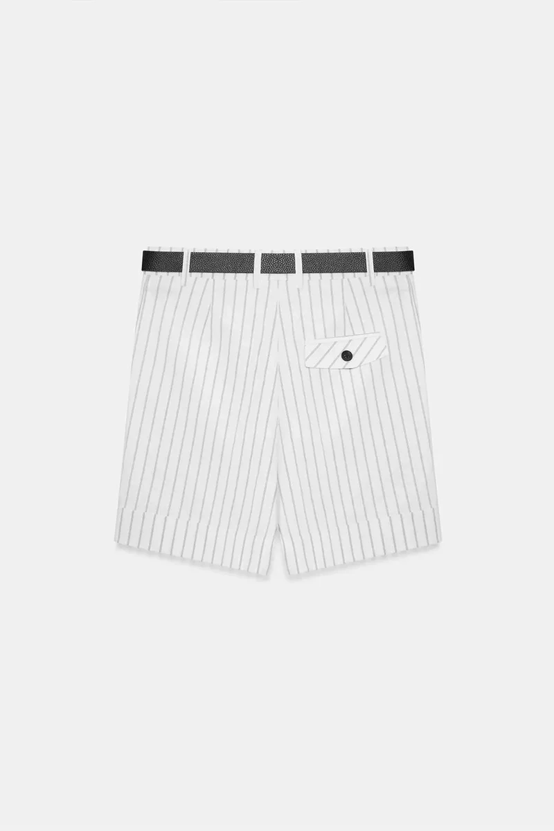 Dilvin Dusty White DILVIN High-waist Striped Belted Tailored Shorts for Women | Best Price UAE