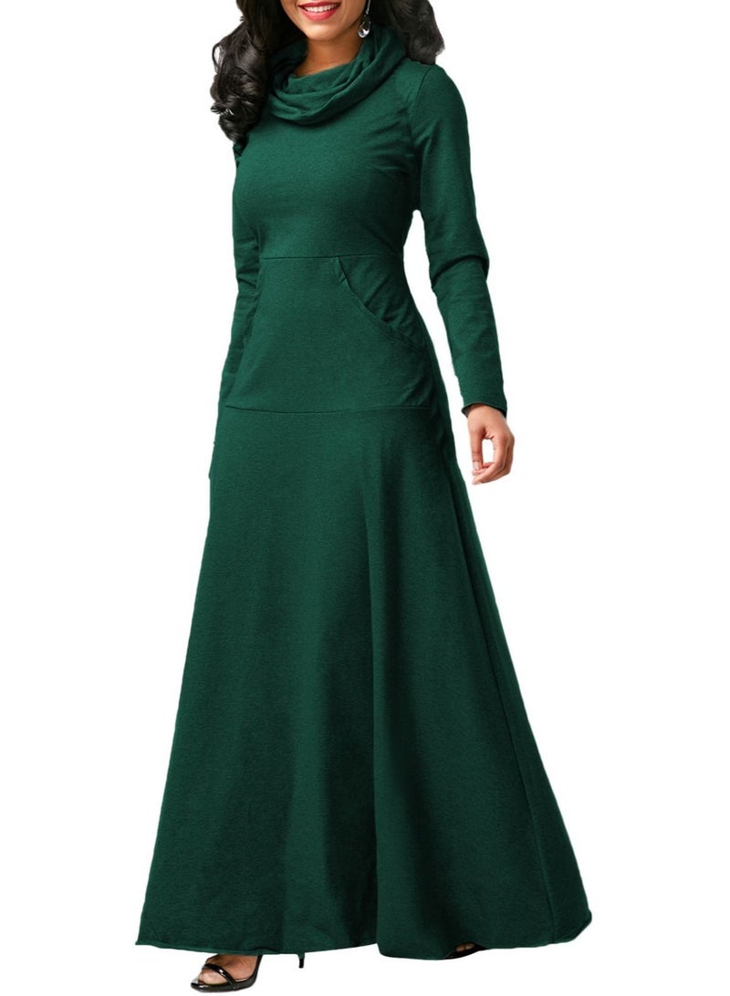 NIBEMINENT Long Sleeve Long Skirt Pile Collar Pocket Mid-length Scarf And Large Swing Slim Dress - Image 2