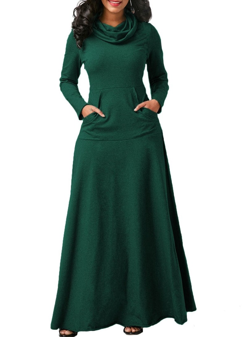 NIBEMINENT Long Sleeve Long Skirt Pile Collar Pocket Mid-length Scarf And Large Swing Slim Dress - Image 1