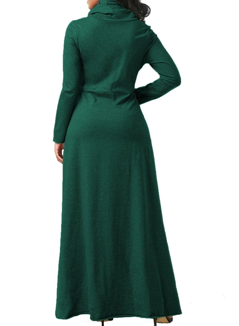 NIBEMINENT Long Sleeve Long Skirt Pile Collar Pocket Mid-length Scarf And Large Swing Slim Dress - Image 4