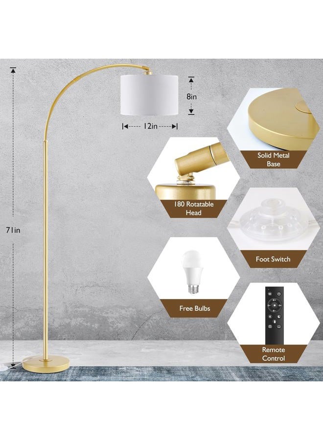 Bdrofn Arc Floor Lamps for Living Room, Modern Remote Control Standing FLamp with Stepless Dimmable, Gold Tall Lamp with White Drum Shade,Over Couch Arched Reading Light for Bedroom, Office(Bulb Included) - Image 3