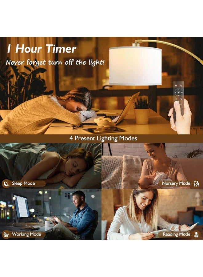 Bdrofn Arc Floor Lamps for Living Room, Modern Remote Control Standing FLamp with Stepless Dimmable, Gold Tall Lamp with White Drum Shade,Over Couch Arched Reading Light for Bedroom, Office(Bulb Included) - Image 5