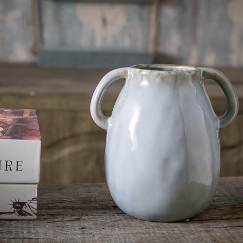 Tanvecle Gray Ceramic Vase with 2 Handles, Modern Farmhouse Decor, Rustic Terracotta Pottery, Decorative Flower Vases, Clay Small Vase, Centerpiece for Dining Table - 7 Inch Tall - Image 4