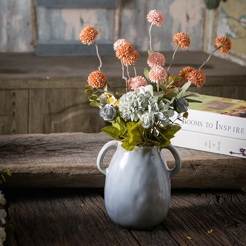 Tanvecle Gray Ceramic Vase with 2 Handles, Modern Farmhouse Decor, Rustic Terracotta Pottery, Decorative Flower Vases, Clay Small Vase, Centerpiece for Dining Table - 7 Inch Tall - Image 2
