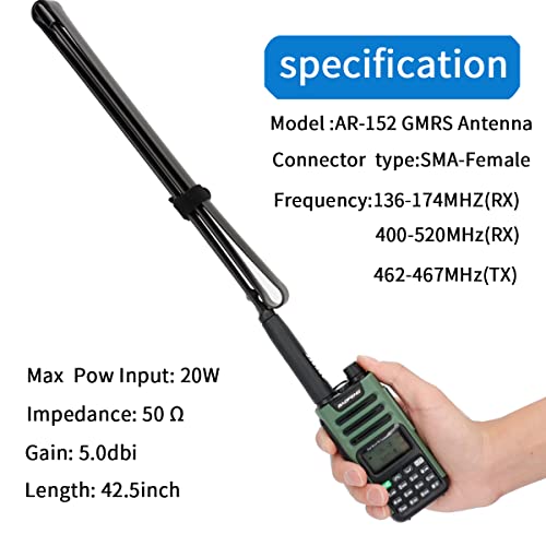 ABBREE GMRS Radio Antenna 42.5-inch SMA Female CS Tactical Antenna for Baofeng UV-5R AR-152 UV-82 BF-888S and GM-15 Pro GMRS GM-5RH TD-H3 Radio Antennas - Image 3