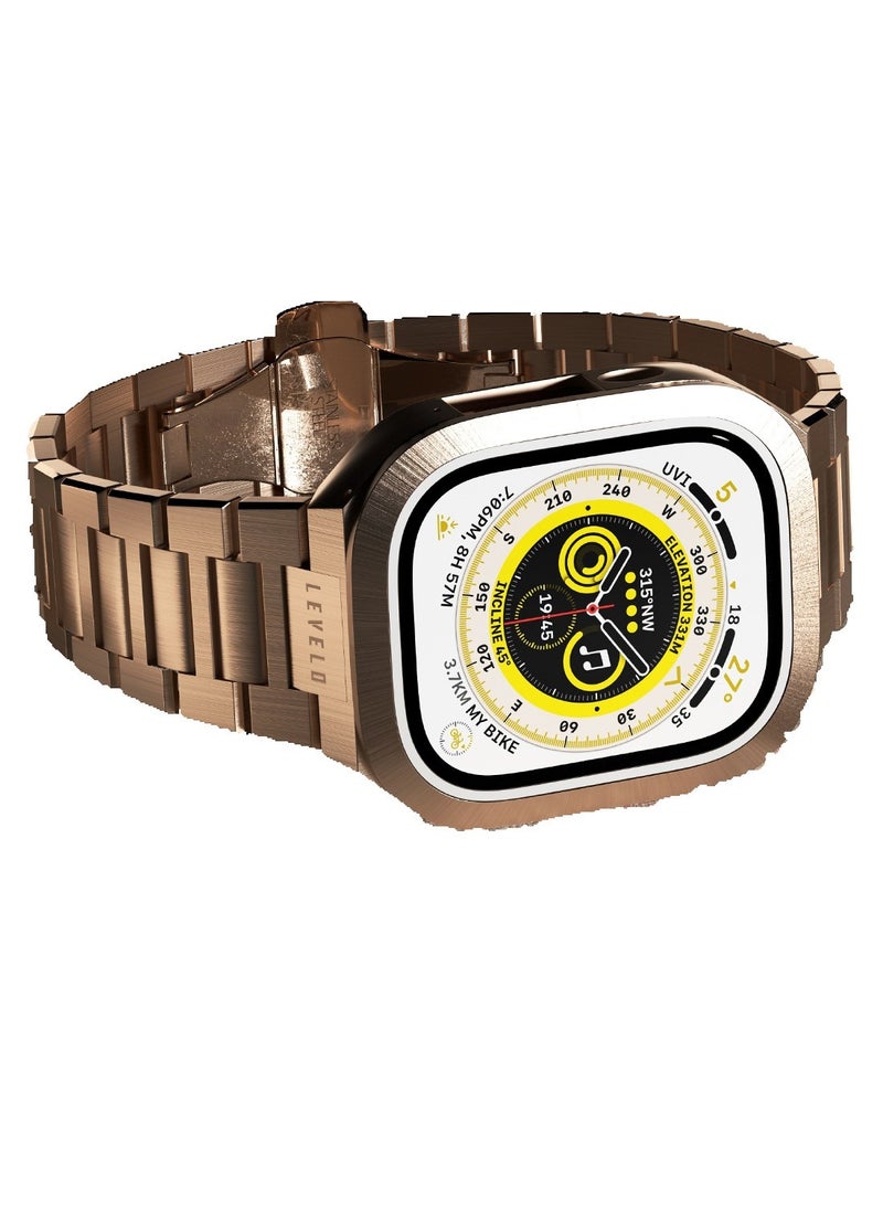 LEVELO Royal Stainless-Steel Strap and Case for Apple Watch Strap 49MM / Premium Material / Bumper Protection Around the Screen / Anti-Corrosion / Adjustable Link - Rose Gold  - Image 4