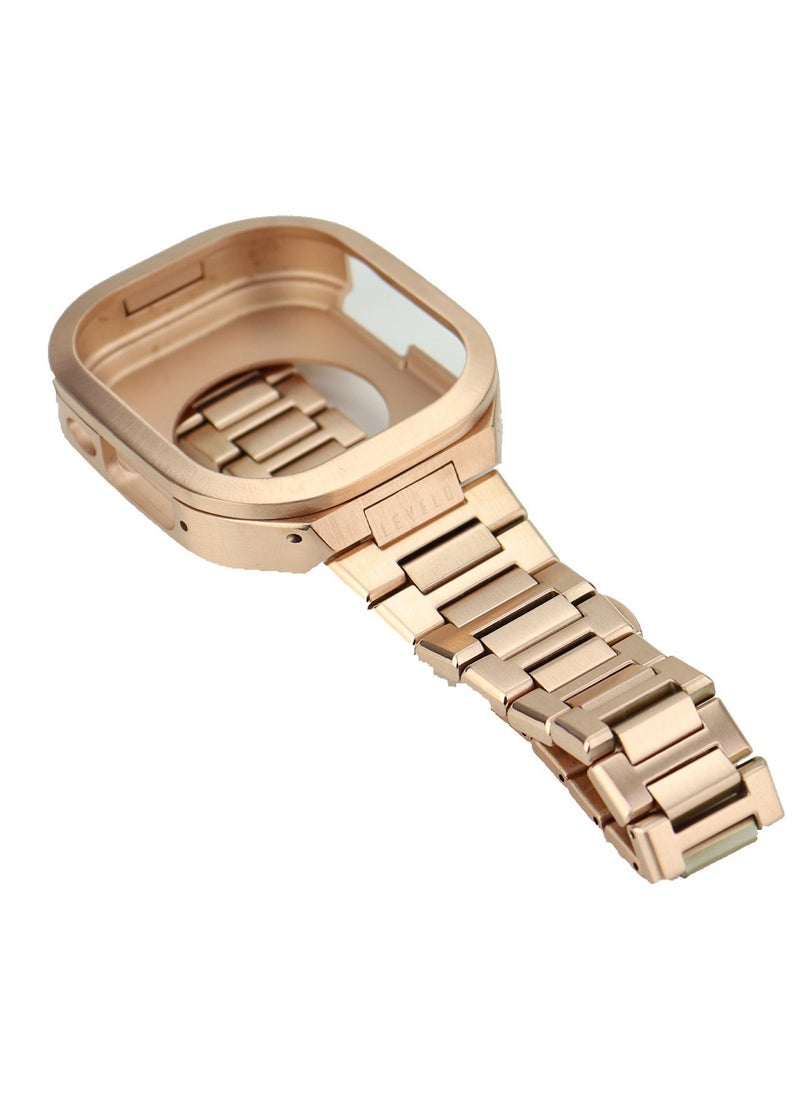 LEVELO Royal Stainless-Steel Strap and Case for Apple Watch Strap 49MM / Premium Material / Bumper Protection Around the Screen / Anti-Corrosion / Adjustable Link - Rose Gold  - Image 5