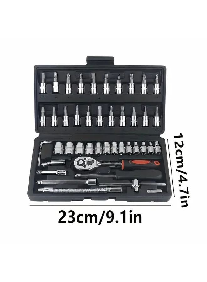 46 Pcs Black 1 4 Drive Socket Ratchet Wrench Set Metric Auto Repair Tool Kit - Image 4