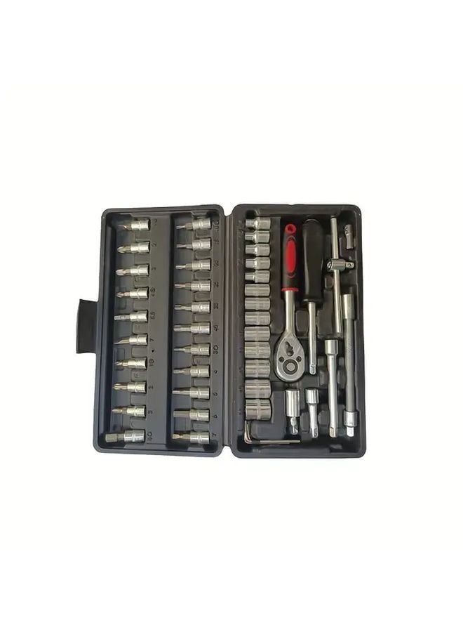 46 Pcs Black 1 4 Drive Socket Ratchet Wrench Set Metric Auto Repair Tool Kit - Image 1