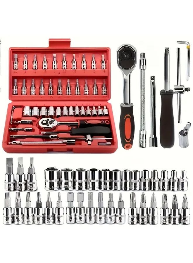 46 Pcs Black 1 4 Drive Socket Ratchet Wrench Set Metric Auto Repair Tool Kit - Image 2