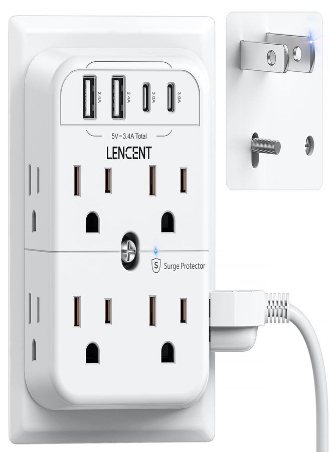 لينسينت شريط طاقة LENCENT ثنائي الأطراف، محول من 3 إلى 2 منفذ، 2 نوع C و2 USB، واقي من زيادة التيار، قابس مستقطب، موسّع واسع النطاق ثلاثي الجوانب، موزع صنبور حائط للمنافذ غير المؤرضة في المنزل القديم - Image 1