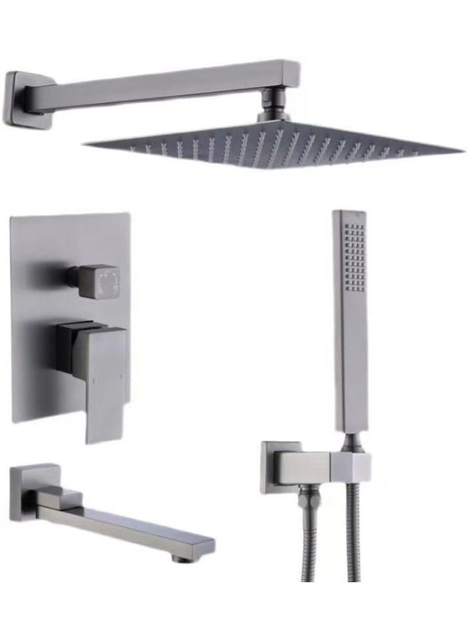 YD Luxury 3-Way Rainfall Shower System with Handheld Spray and Tub Spout - Concealed Wall-Mounted Bathroom Fixture Set - Modern Square High-Pressure Shower Combo with Thermostatic Valve Control - Image 1