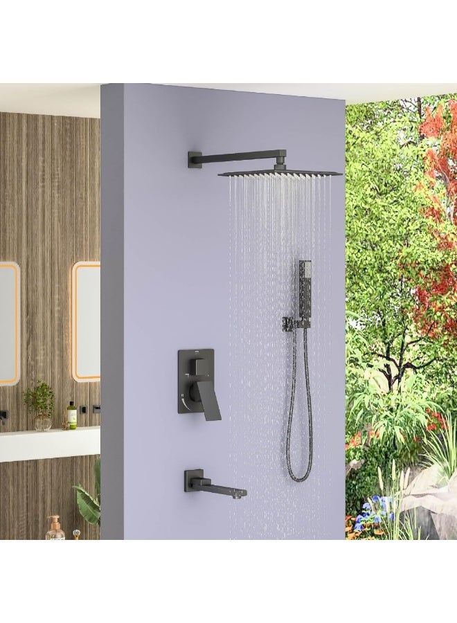 YD Luxury 3-Way Rainfall Shower System with Handheld Spray and Tub Spout - Concealed Wall-Mounted Bathroom Fixture Set - Modern Square High-Pressure Shower Combo with Thermostatic Valve Control - Image 2