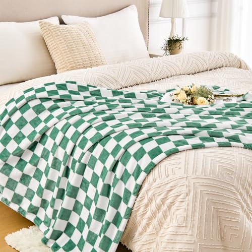 Edenleaf Green Checkered Blanket, Ultra Soft Cozy Flannel - Checkered Grid Print Throws for Bed Sofa Couch, Luxury Throw Blanket for All Seasons, 50x60 Inch, Jade Green - Image 5