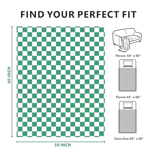 Edenleaf Green Checkered Blanket, Ultra Soft Cozy Flannel - Checkered Grid Print Throws for Bed Sofa Couch, Luxury Throw Blanket for All Seasons, 50x60 Inch, Jade Green - Image 2