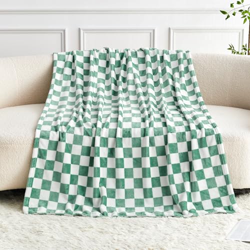 Edenleaf Green Checkered Blanket, Ultra Soft Cozy Flannel - Checkered Grid Print Throws for Bed Sofa Couch, Luxury Throw Blanket for All Seasons, 50x60 Inch, Jade Green - Image 3