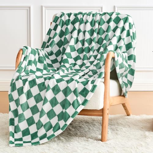 Edenleaf Green Checkered Blanket, Ultra Soft Cozy Flannel - Checkered Grid Print Throws for Bed Sofa Couch, Luxury Throw Blanket for All Seasons, 50x60 Inch, Jade Green - Image 1