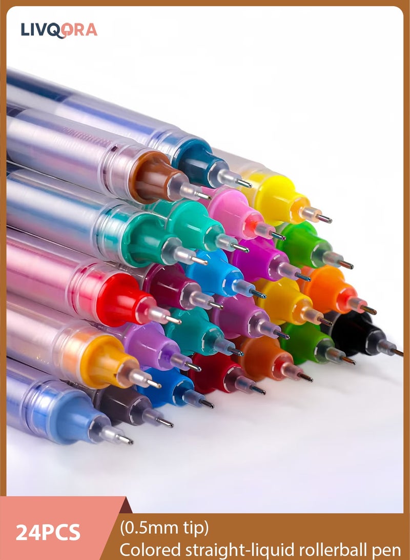 LIVQORA 24-Piece pens liquid ink rollerball pens 0.5mm Fine Point, Smooth Writing Quick Dry Rollerball Pens, Multi Color Ink Pens for Journaling Drawing School Office Supplies - Image 1